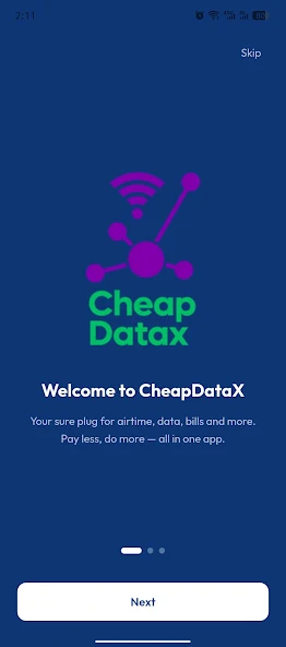 Cheapdatax App Welcome Screen